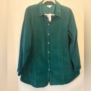 J.Jill Corduroy Sz 1X Green Long Sleeve Winter Christmas Blouse Shirt Top NWT